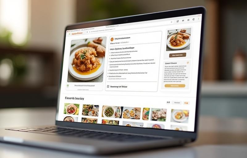 Captură de ecran a platformei online Gurate-atasa afișând o rețetă detaliată cu imagini și instrucțiuni, accesibilă pe un laptop